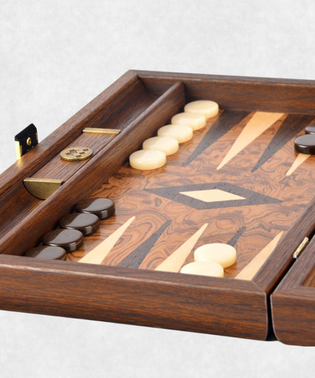 Handmade Backgammon Walnut Burl left view