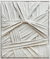 Grey sculptural wall art titled "Knot" by Sarah Kvejborg, resembling a twisted knot.