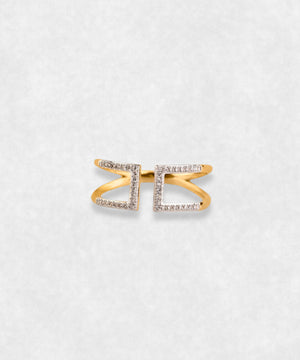 The Path, Horizontal view Natural and thical diamonds, gold 18k Ring
